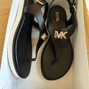 BRAND NEW- Michael Kors Black Sandals with Gold Logo
